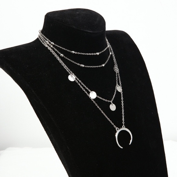 Boho Multilayer Necklace with Coins and Moon - Picture 3 of 6